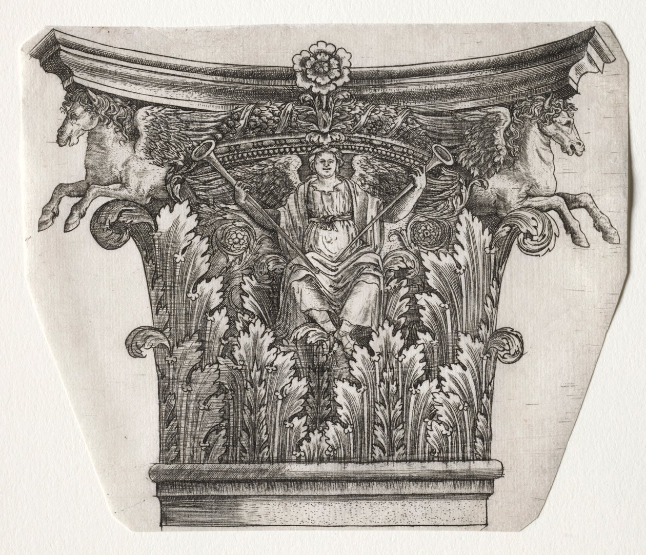 Base e Capitello con Figura della Fama e Cavalli Alati capitello, c. 1525-1550 da Master G. A. with the man