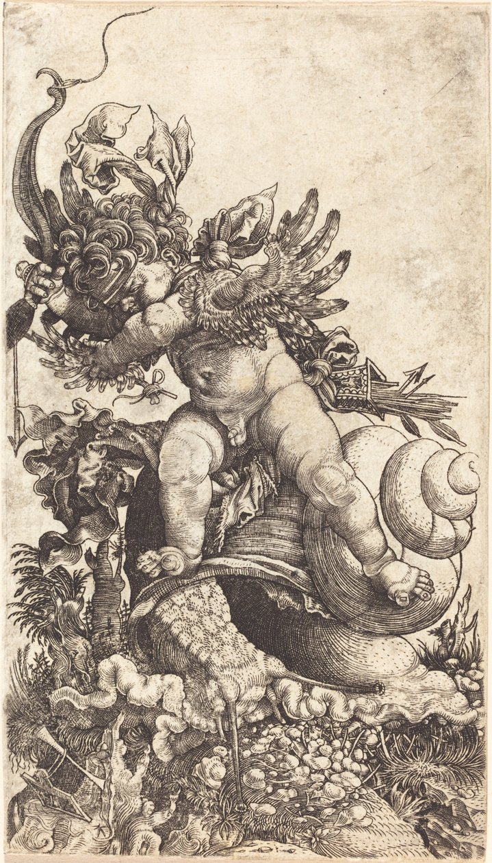 Cupido che Cavalca una Lumaca su Vegetazione Fungina da Master H.L.