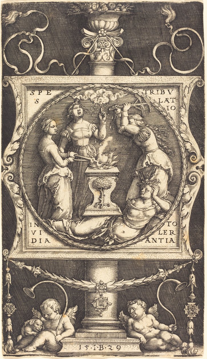 Emblema con Speranza, Tribolazione, Invidia e Tolleranza da Master IB