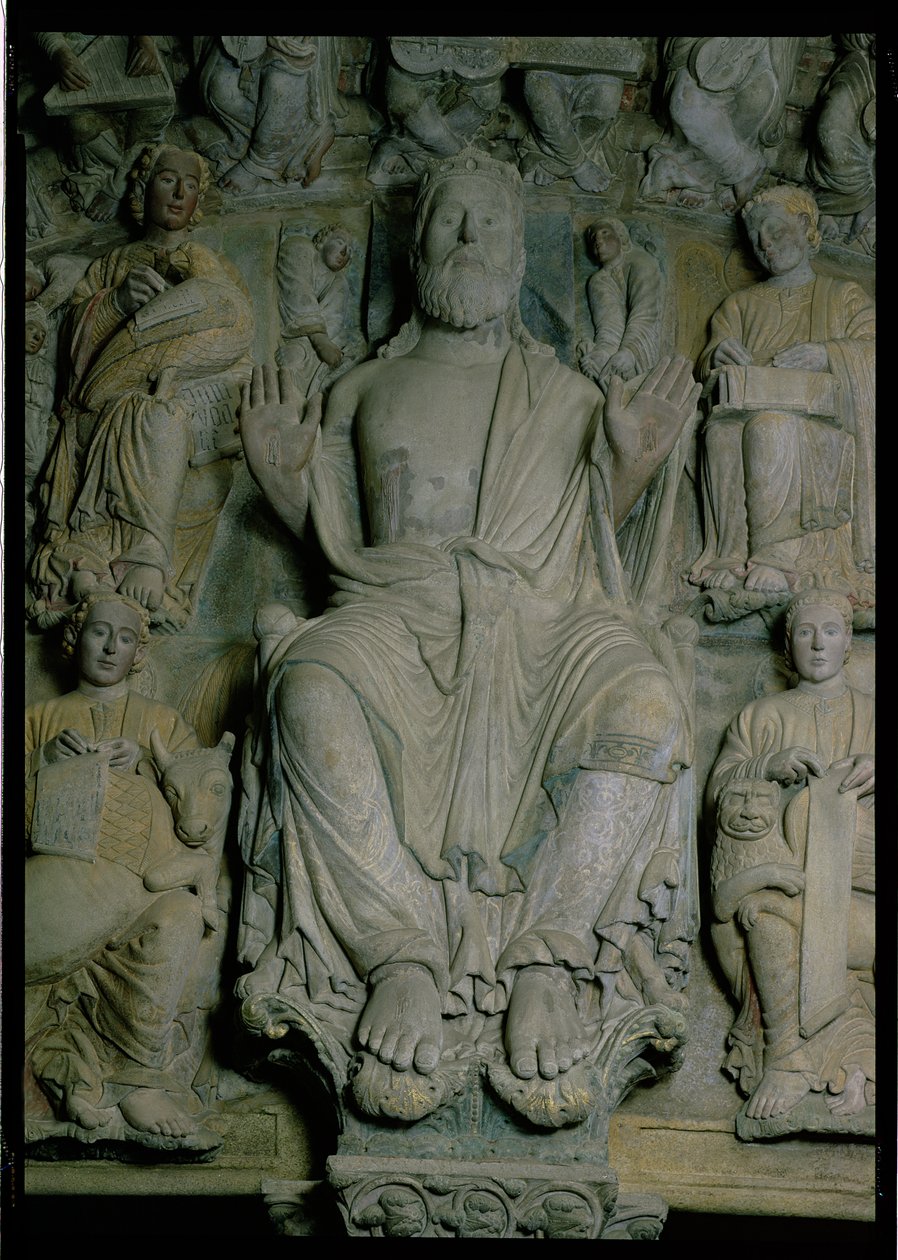 (dettaglio) del Portico de la Gloria che raffigura Cristo in Maestà da Master Mateo