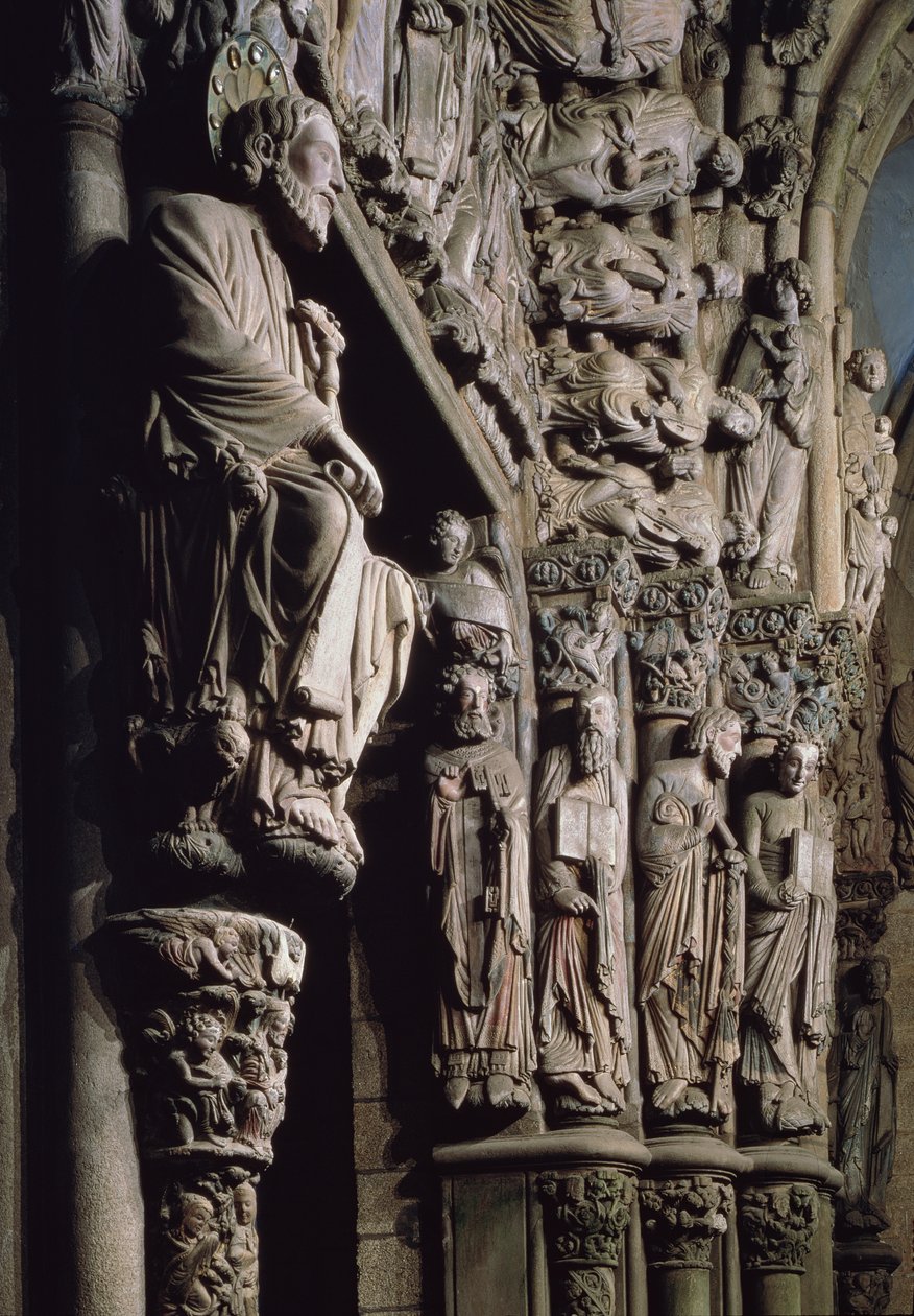 (dettaglio) del Portico de la Gloria che raffigura San Giacomo, XII secolo da Master Mateo