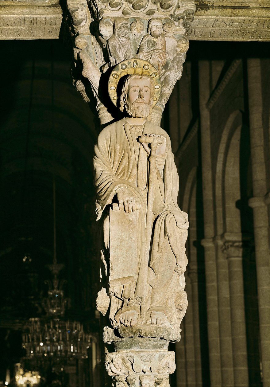 Montante con figura di San Giacomo, Pórtico de la Gloria, Cattedrale di Santiago de Compostela da Master Mateo