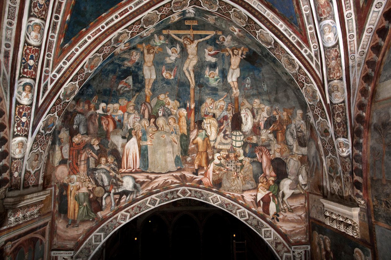 La crocifissione. Affresco del Maestro del Sacro Speco. XIV secolo. Chiesa Superiore. Monastero di San Benedetto (Sacro Speco), Subiaco (Roma), Italia da Master Trecentesco of Sacro Speco School