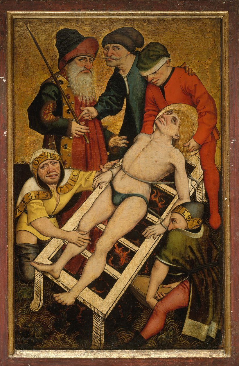 Il martirio di San Lorenzo, retro Dare da bere agli assetati da Master of Alkmaar