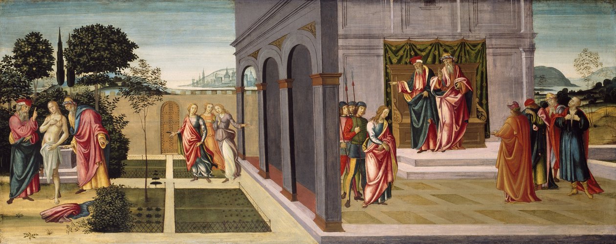 Susanna e i vecchioni nel giardino, e il processo di Susanna davanti ai vecchioni, c.1500 da Master of Apollo and Daphne