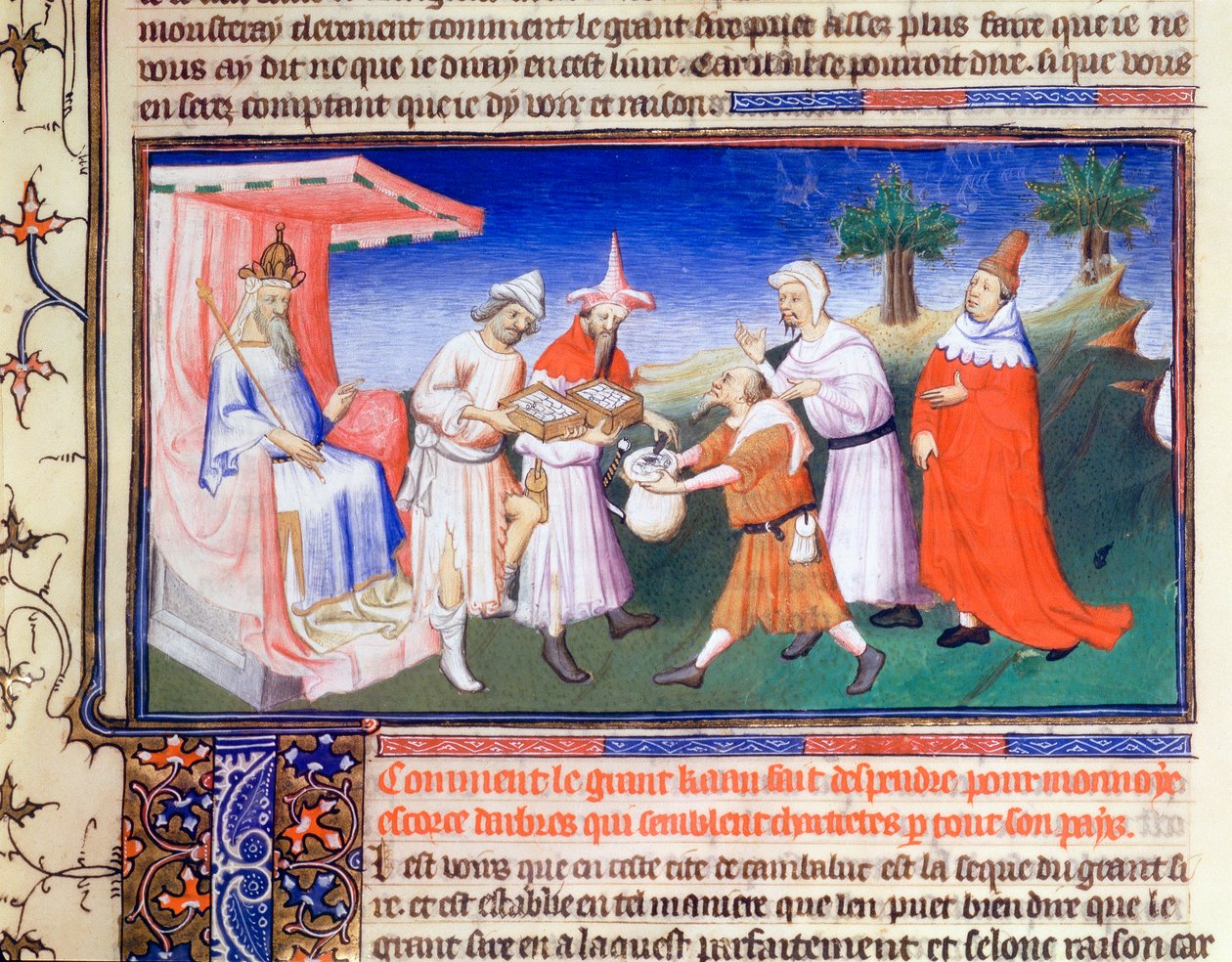 Kublai Khan che paga per gli acquisti, c1280s, inizio XV secolo da Master of Boucicaut