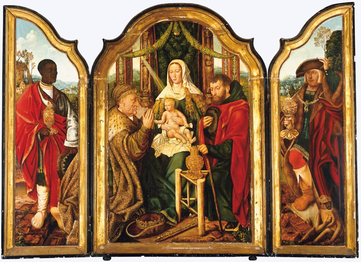 La Sacra Famiglia con Melchiorre che Offre Oro al Bambino Gesù da Master of Frankfurt