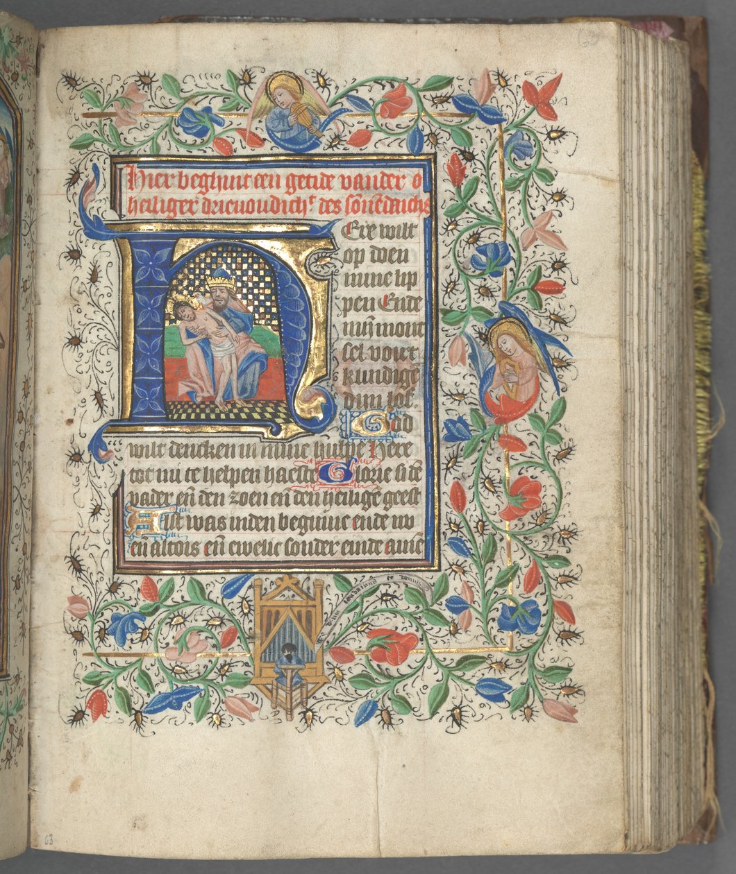 Libro delle Ore Uso di Utrecht: fol. 63r, Iniziale con la Santissima Trinità, c. 1460-1465 da Master of Gijsbrecht van Brederode