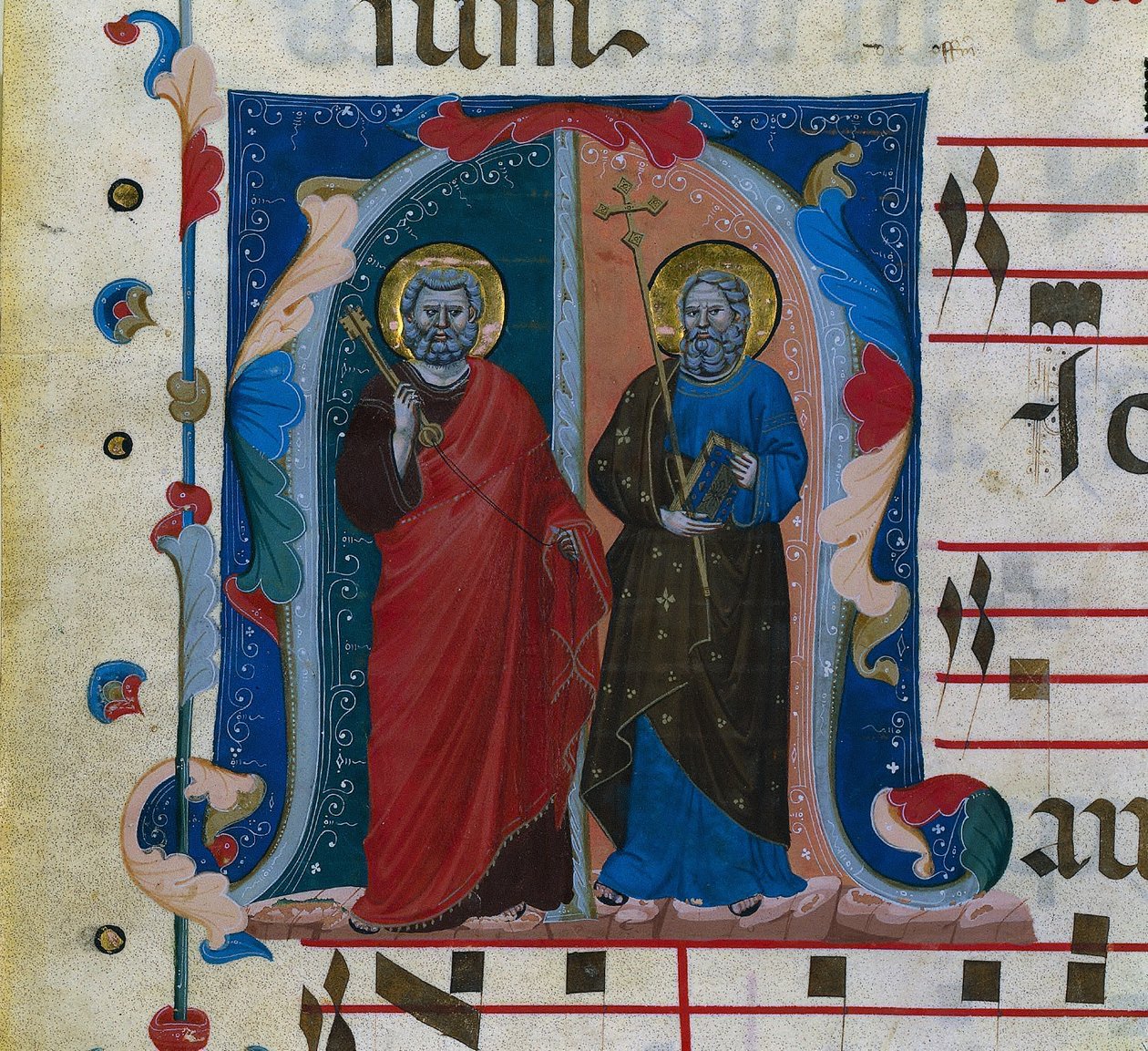 Foglia da un Graduale con iniziale istoriata (M): SS. Pietro e Andrea da Master of Isaac and Esau
