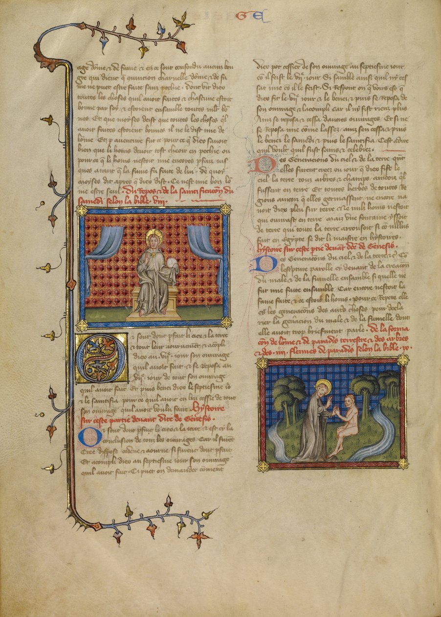 Il giorno del riposo: Il Signore in trono; Dio e Adamo nel Giardino da Master of Jean de Mandeville