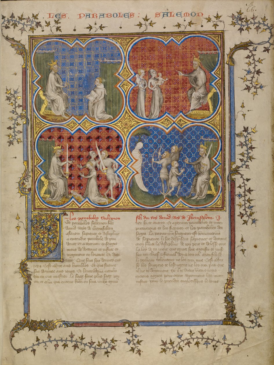 Salomone insegna a Roboamo; Il giudizio di Salomone; Salomone mette alla prova la legittimità dei tre fratelli da Master of Jean de Mandeville