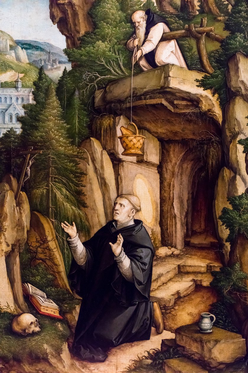 San Benedetto eremita in preghiera, 1540 ca. (Tempera e olio su tavola) da Master of Messkirch