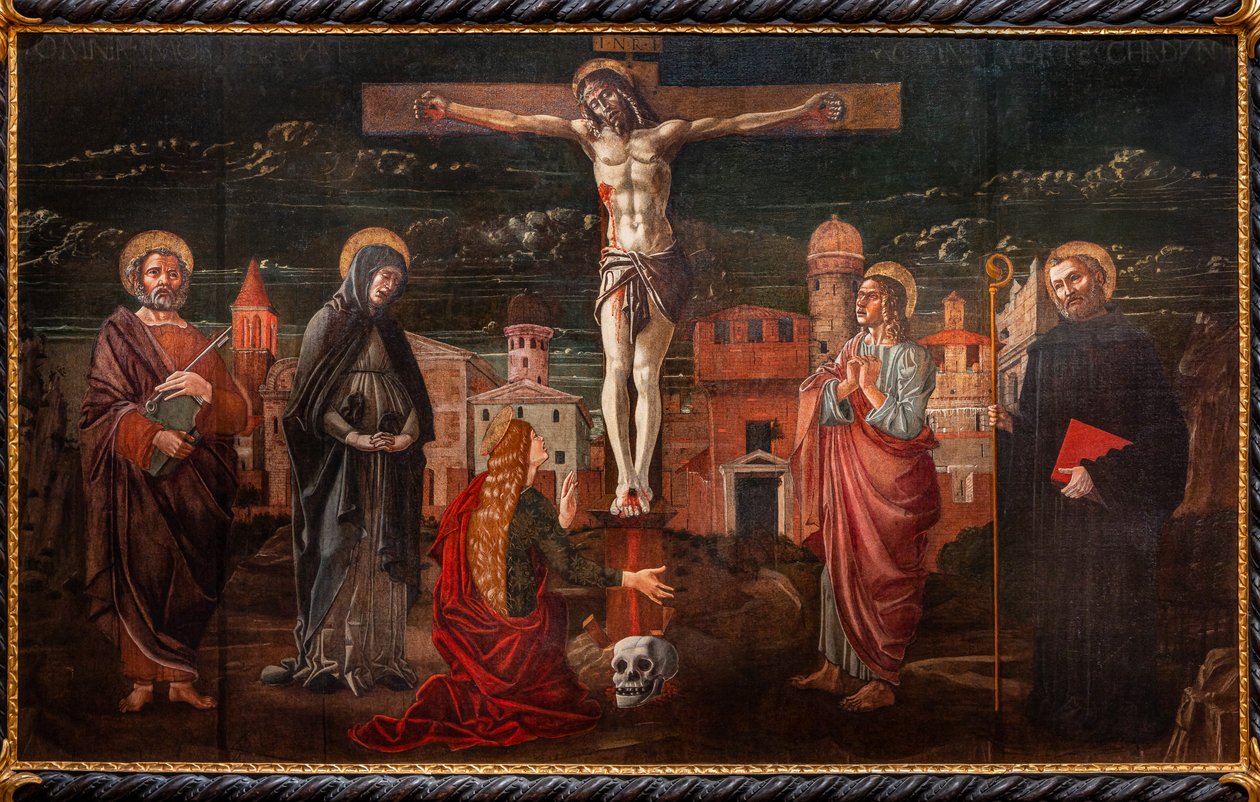 Cristo crocifisso tra San Pietro, la Vergine, Maria Maddalena, San Giovanni apostolo e San Benedetto da Master of St. Peter in Vicenza
