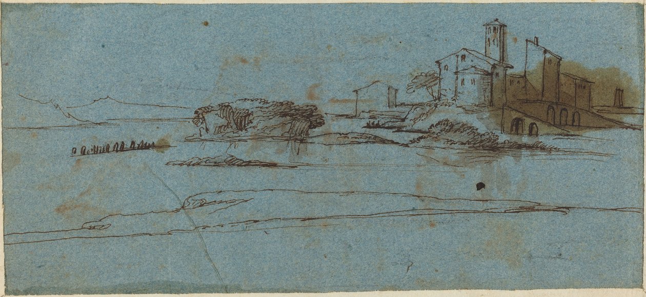 Edifici su una riva del fiume [verso] da Master of the Blue Landscapes