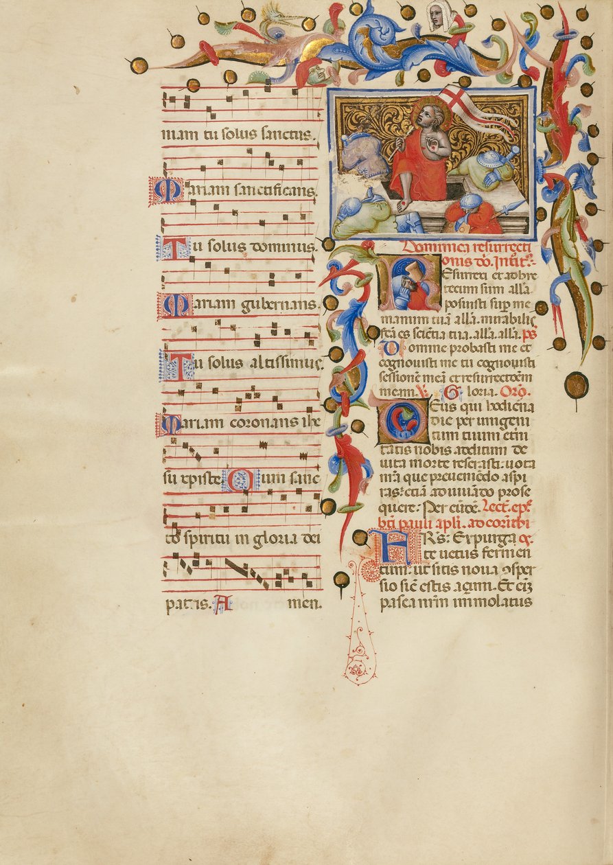 La resurrezione; Initial R: Un soldato addormentato da Master of the Brussels Initials
