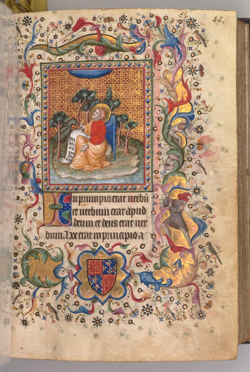 Ore di Carlo il Nobile, re di Navarra (1361-1425): fol.1r, San Giovanni Evangelista da Master of the Brussels Initials and Associates