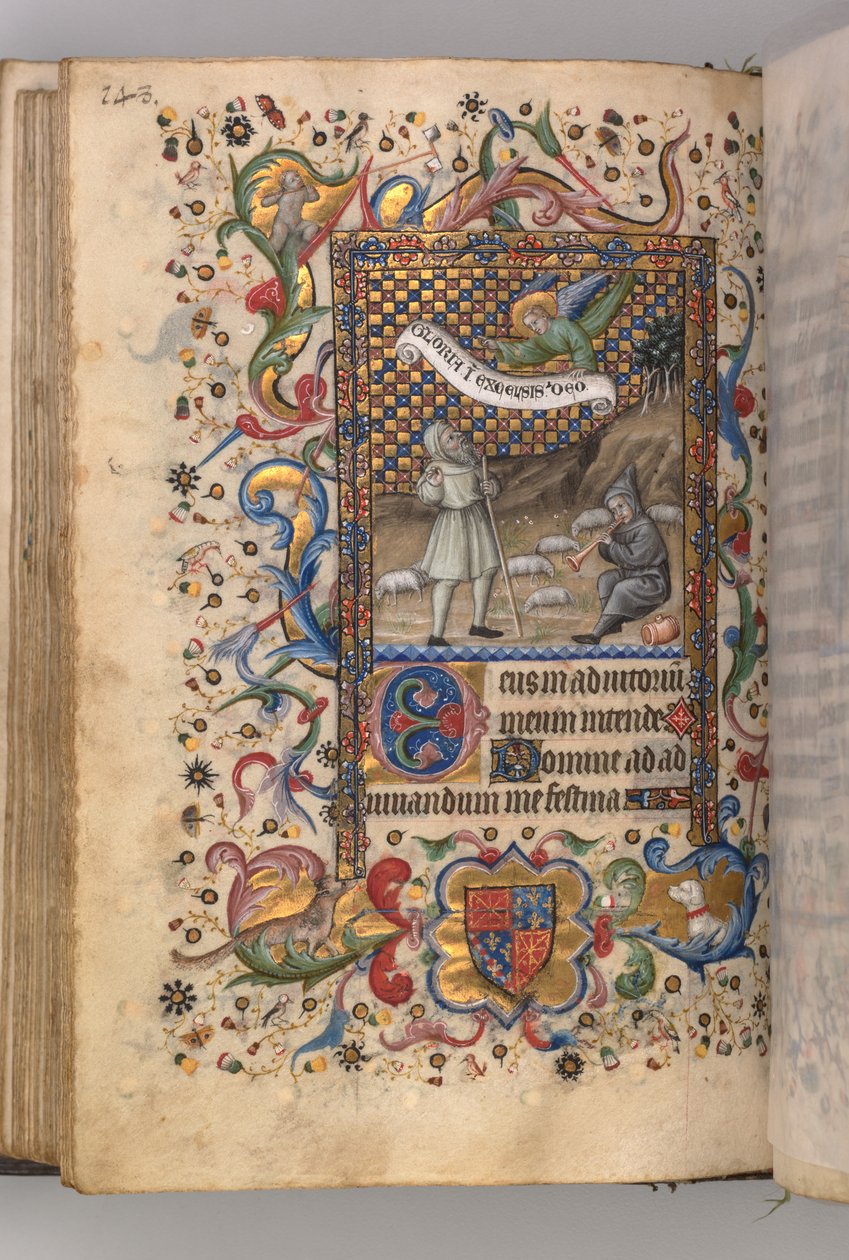 Ore di Carlo il Nobile, Re di Navarra 1361-1425: Annunciazione ai pastori...verso, c1 da Master of the Brussels Initials and Associates