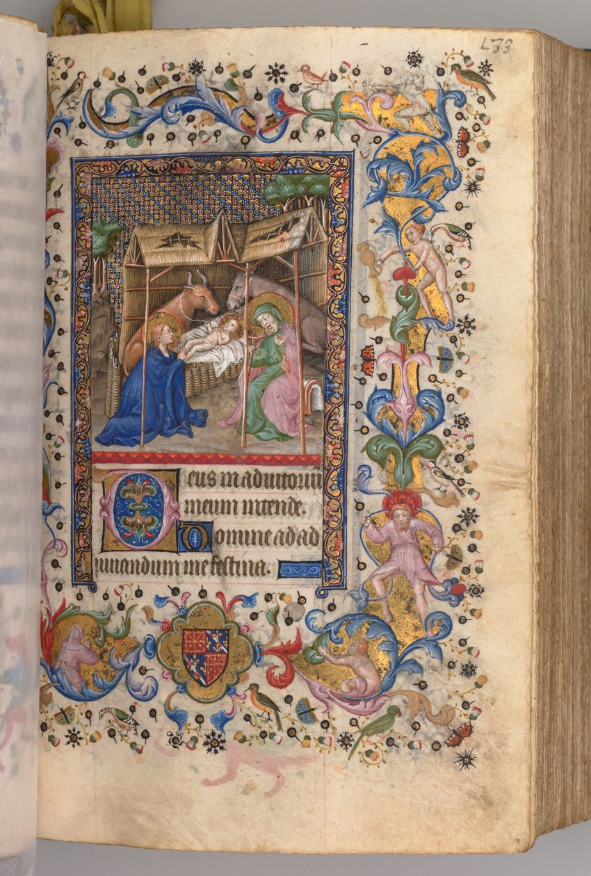 Ore di Carlo il Nobile, Re di Navarra 1361-1425: fol. 67r, Natività Prime, c. 1405 da Master of the Brussels Initials and Associates