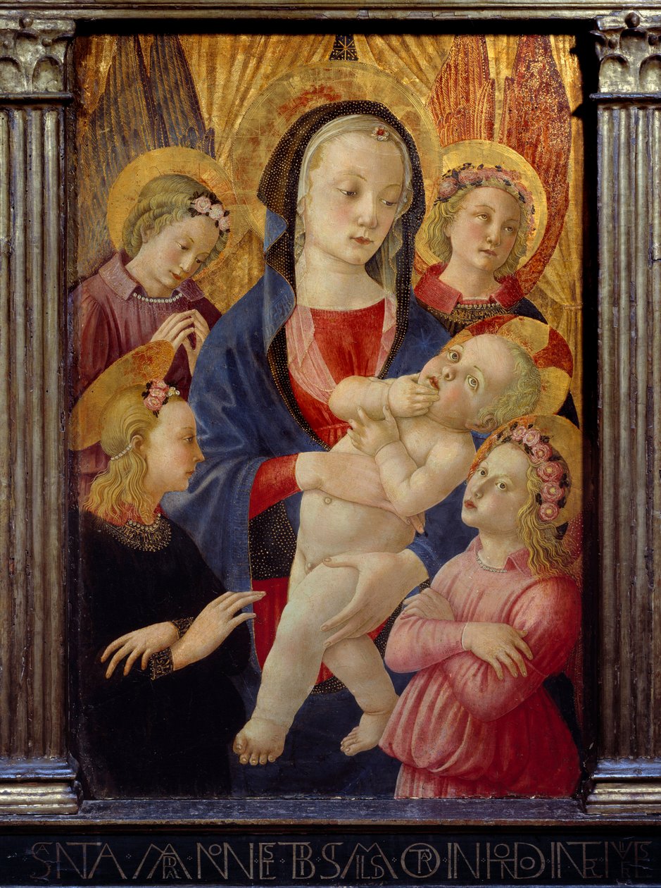 La Vergine e il Bambino circondati da quattro angeli da Master of the Castello Nativity