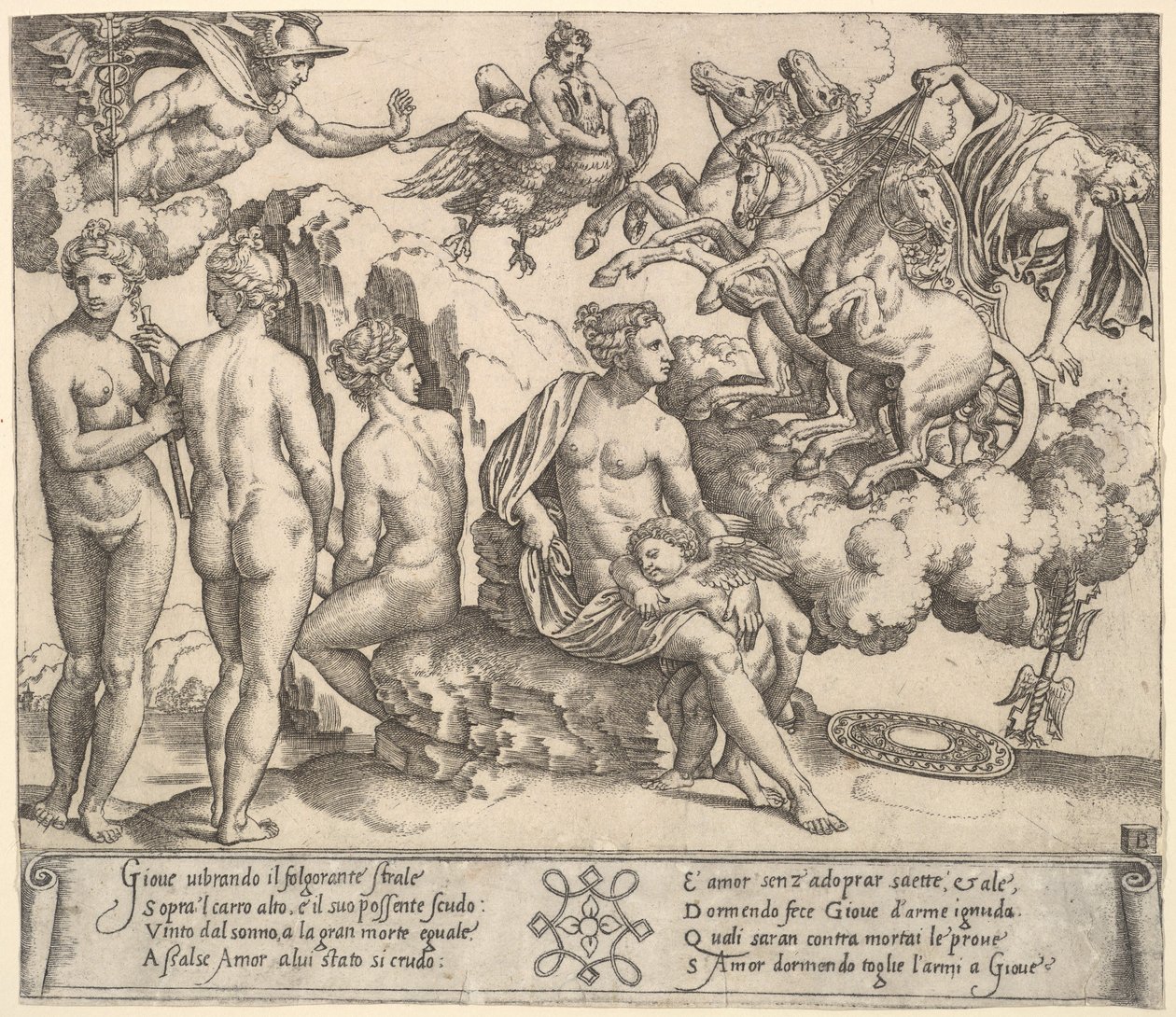 Giove che cade da una carrozza trainata da cavalli, Ganimede in forma di aquila da Master of the Die