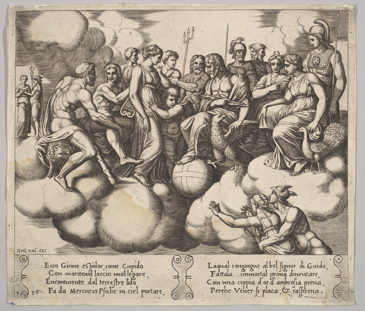 Venere e Cupido che supplicano il loro caso alla presenza di Giove e altri dei (tavola 30) da Master of the Die