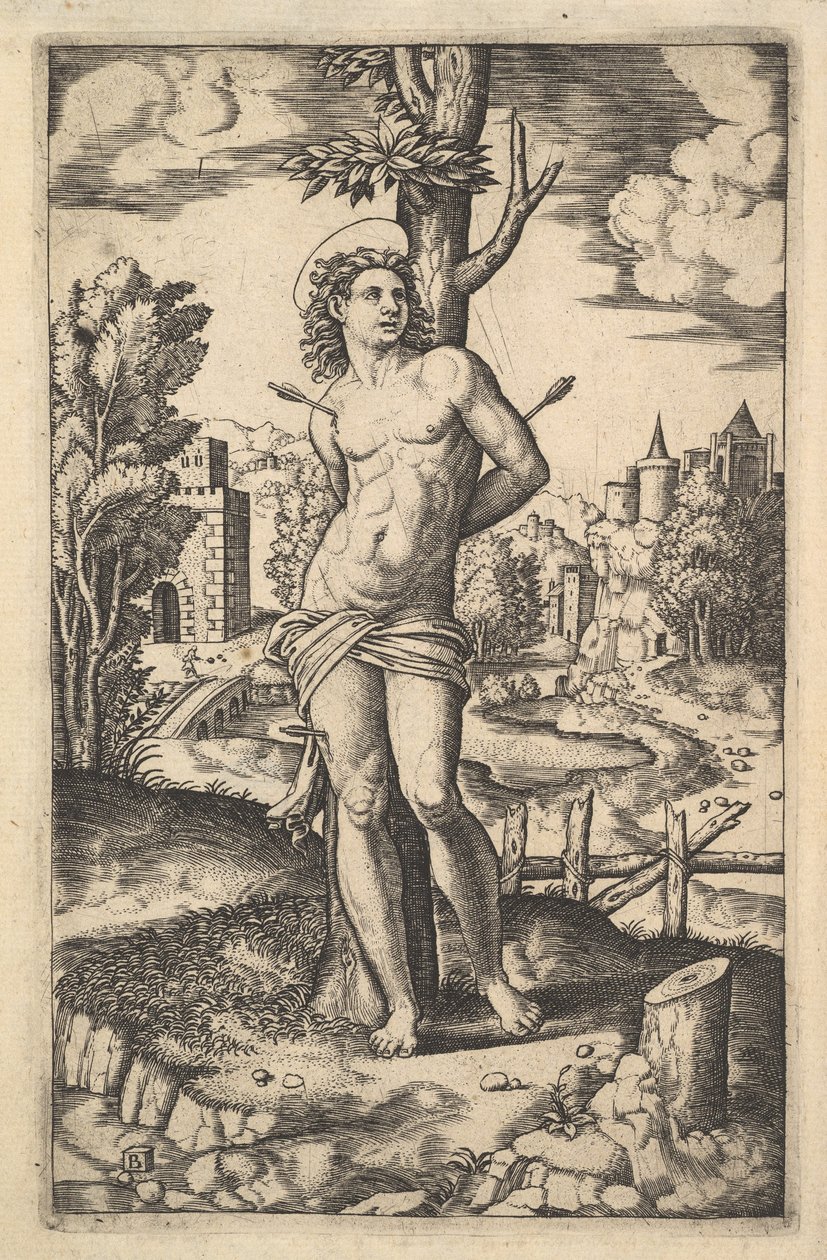 San Sebastiano legato a un albero trafitto da frecce da Master of the Die