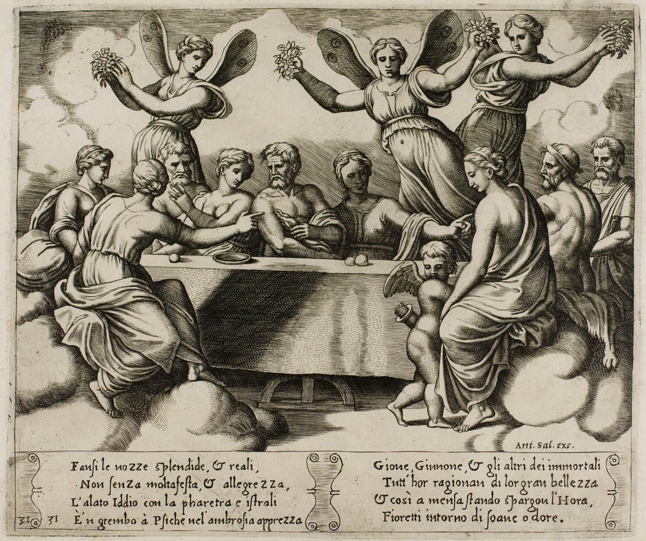 Gli dei celebrano il matrimonio di Psiche e Cupido da Master of the Die