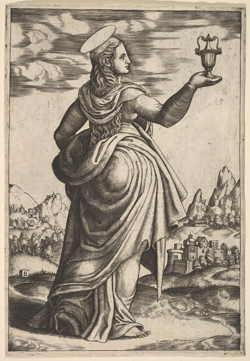 La Maddalena in Piedi Rivolta a Destra, Vaso Tenuto nella Sua Mano Destra Alzata, 1530-60 da Master of the Die