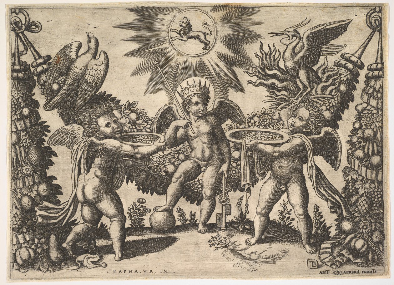 Due putti che presentano coppe piene d