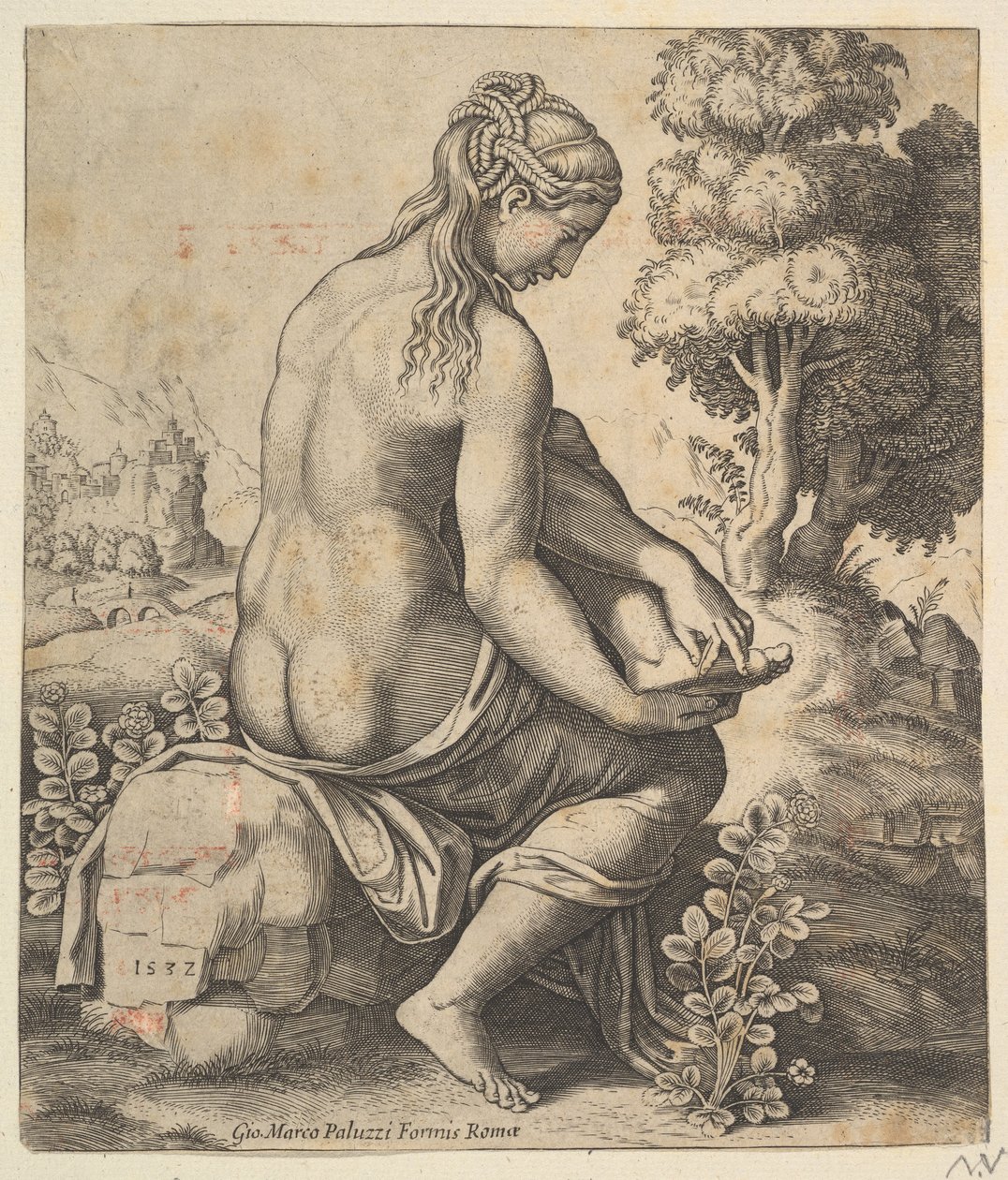 Venere che rimuove una spina dal piede, 1532 da Master of the Die