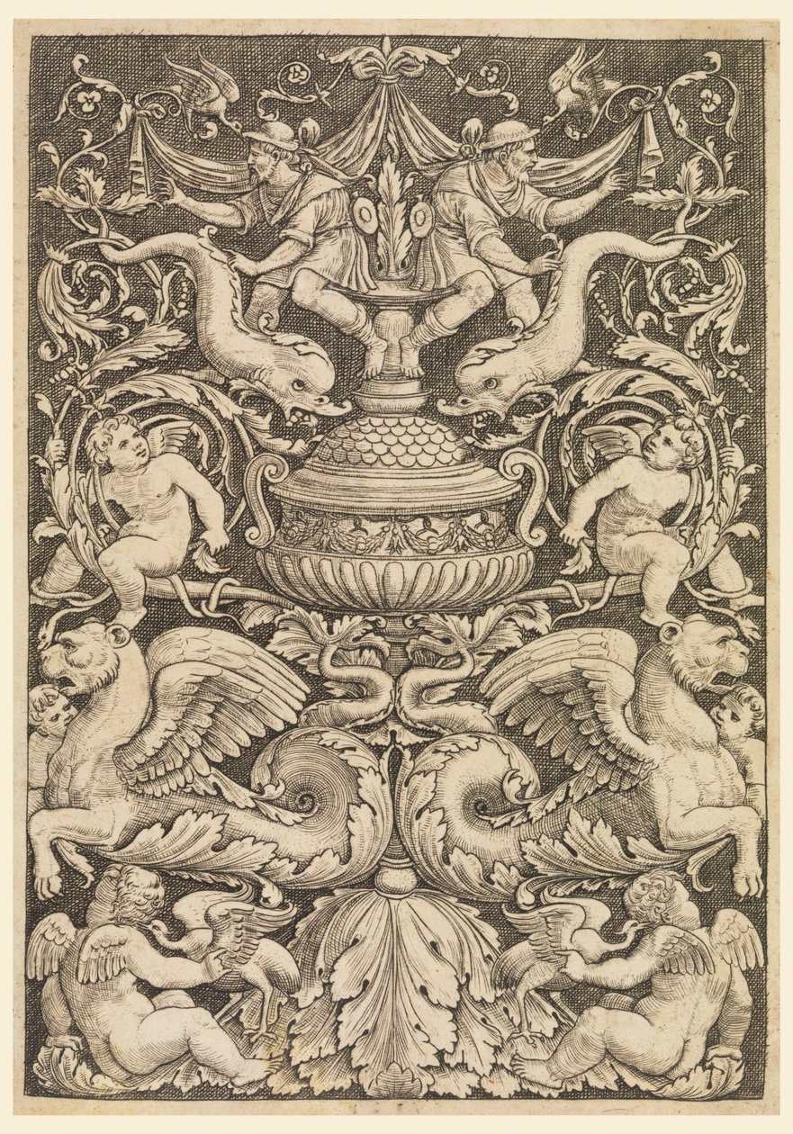 Grottesco con delfini e leoni alati da Master of the Die, Italian or German, 1530 1560