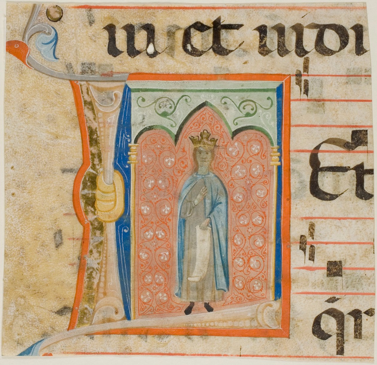 Santa donna con iniziale "L" storicizzata da un libro corale da Master of the Dominican Effigies