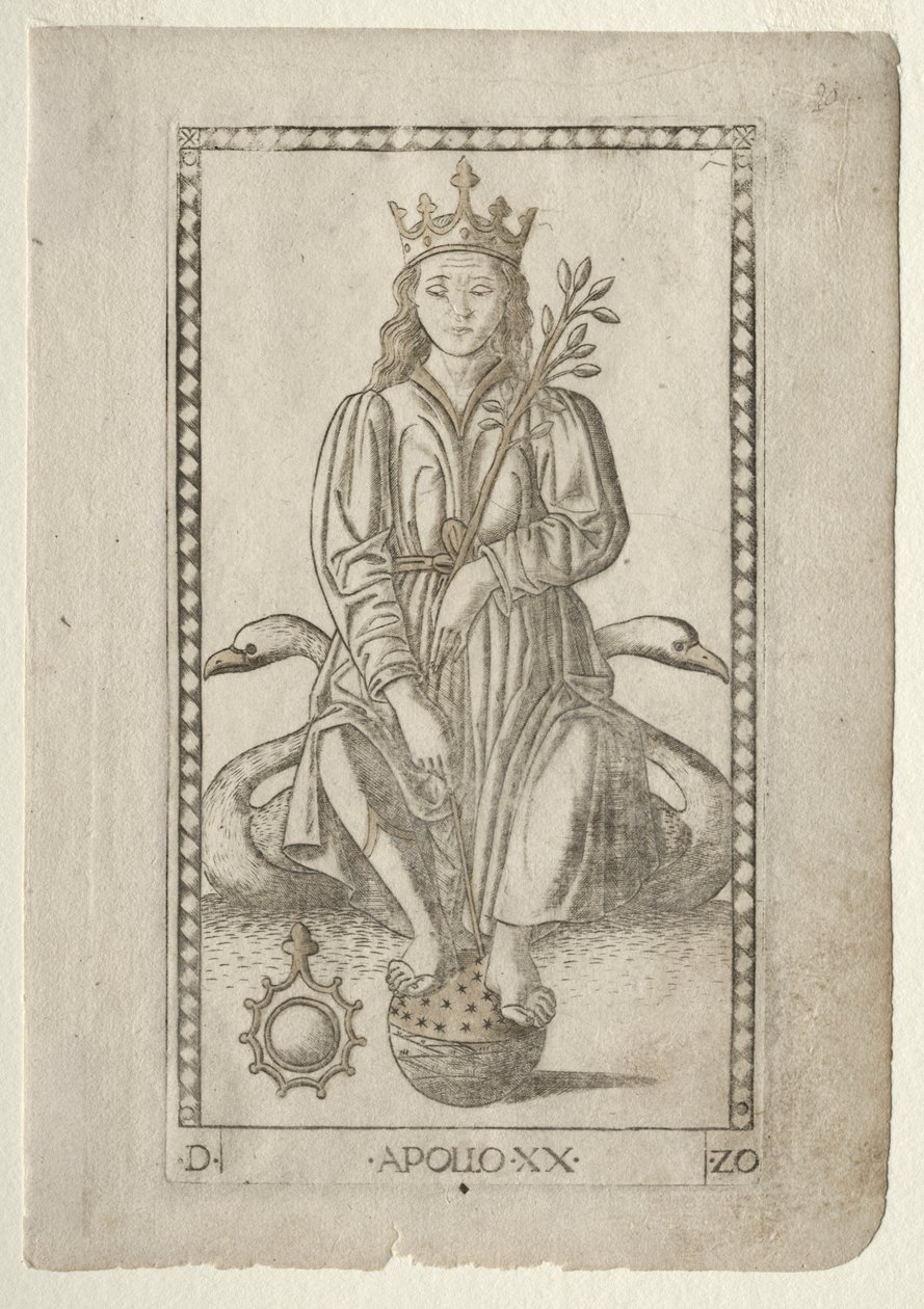 Apollo dai Tarocchi, serie D: Apollo e le Muse, #20, prima del 1467 da Master of the E Series Tarocchi