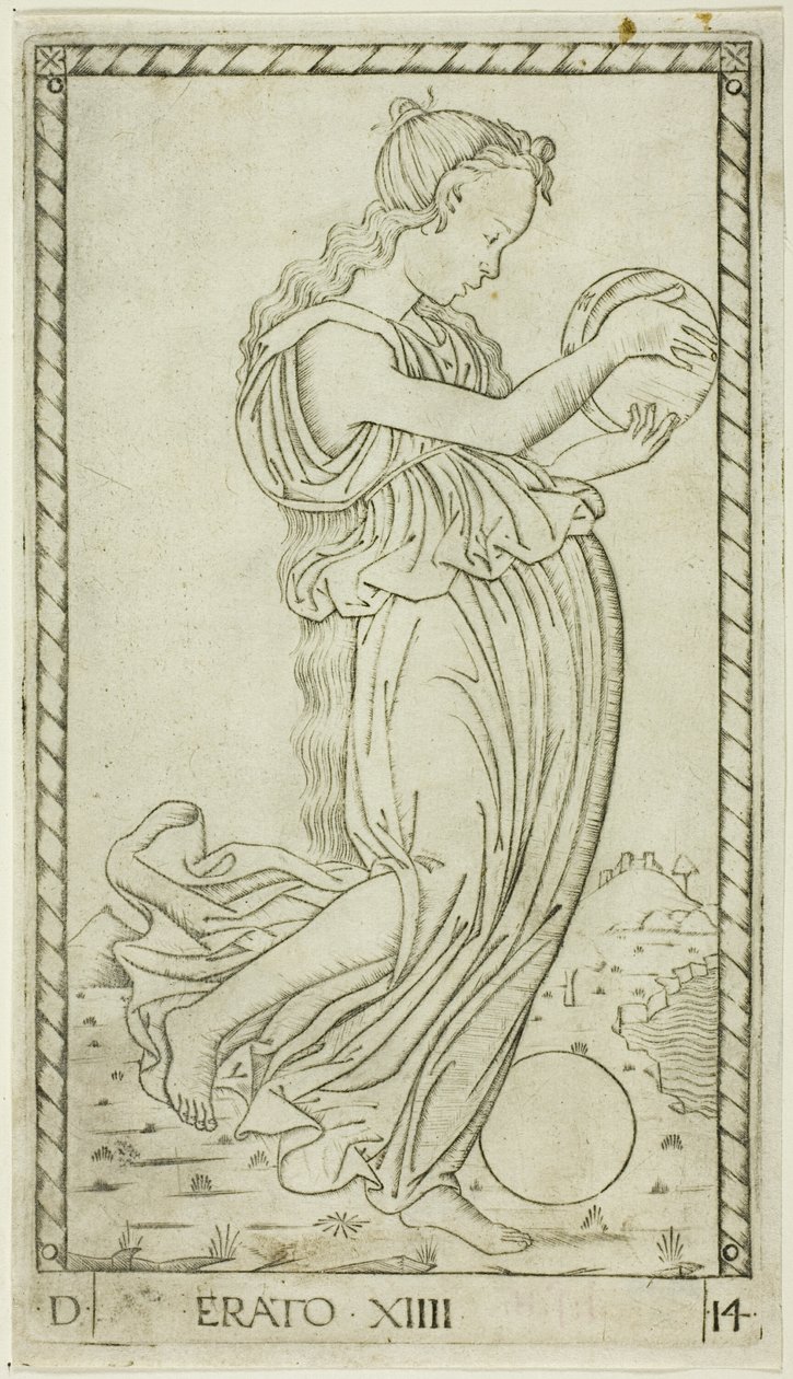 Erato, tavola quattordici da Apollo e le Muse da Master of the E Series Tarocchi