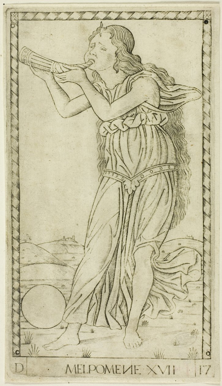 Melpomene, tavola diciassette da Apollo e le Muse da Master of the E Series Tarocchi