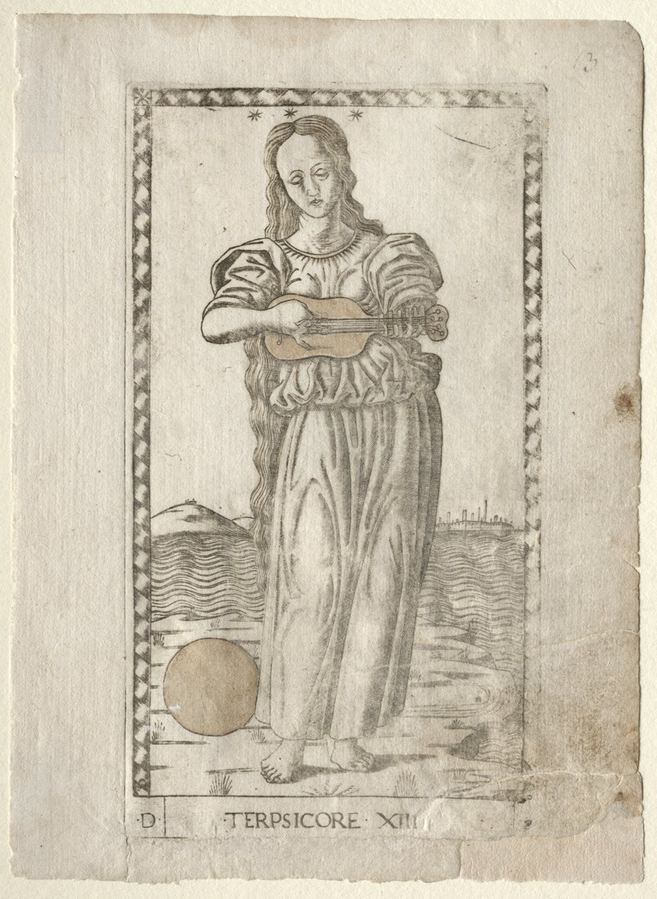 Terpsichore danza e canto dalla serie Tarocchi D..., prima del 1467 da Master of the E Series Tarocchi
