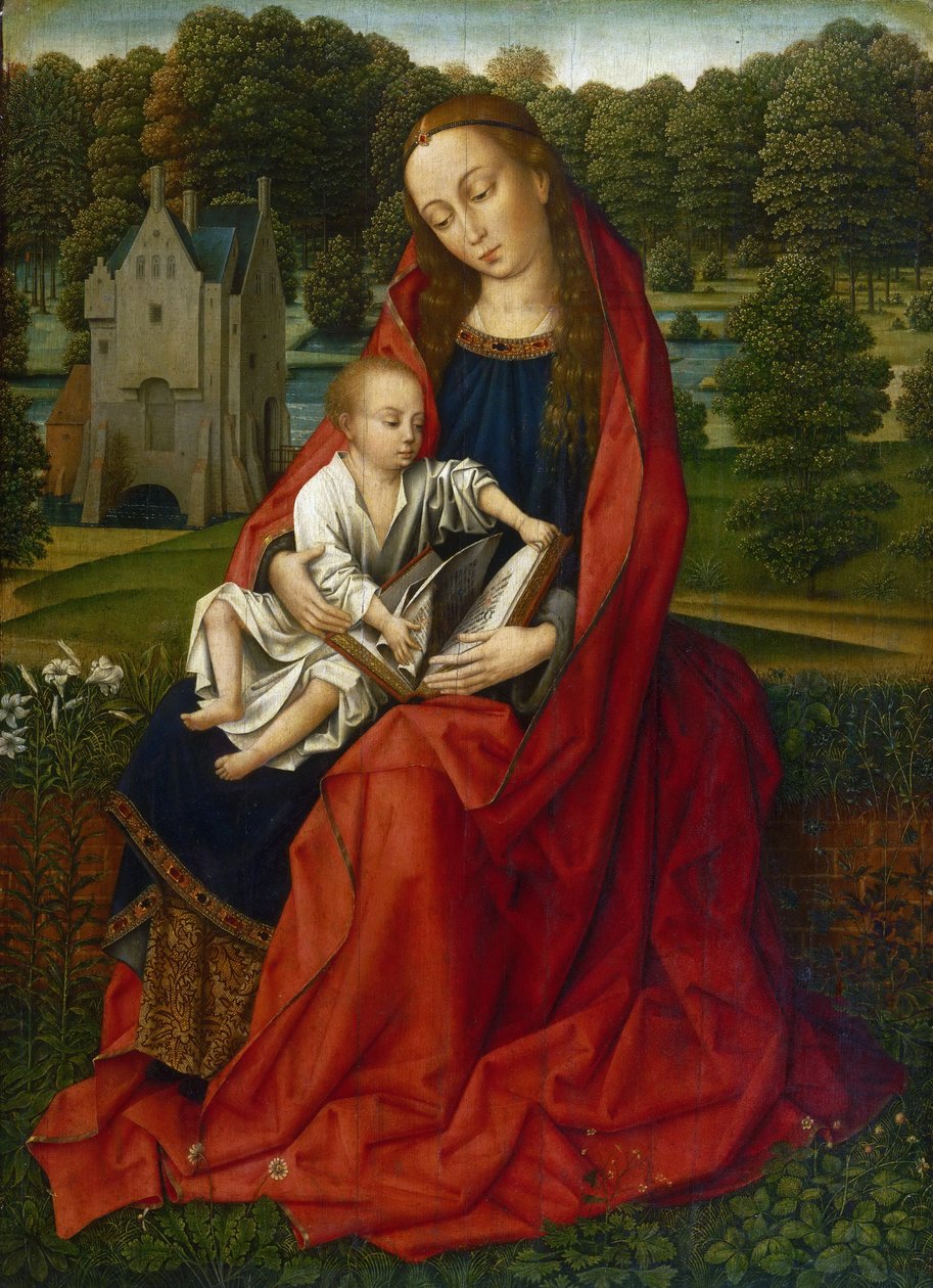 Olandese: Maria ha incontrato la Vergine e il Bambino in un paesaggio da Master of the Embroidered Foliage