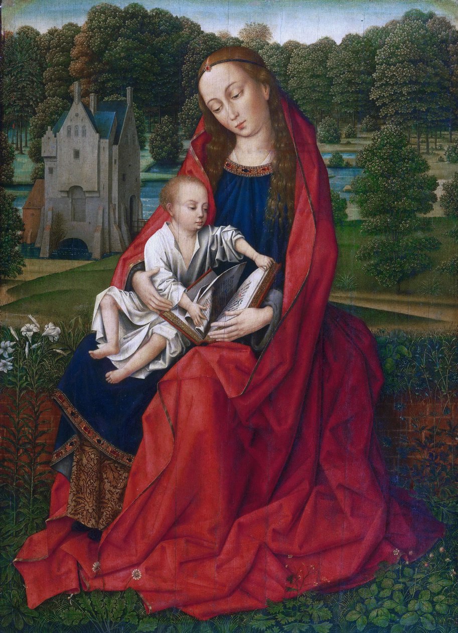 Olandese: Maria ha incontrato la Vergine e il Bambino in un paesaggio da Master of the Embroidered Foliage