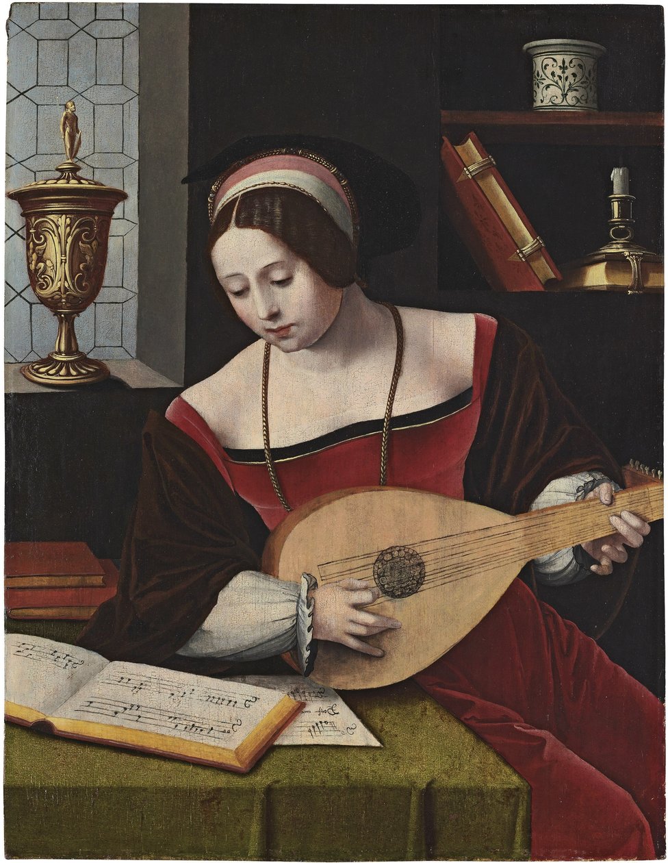 Olandese: Santa Maria Maddalena che medita Una donna liutista da Master of the Female Half Lengths