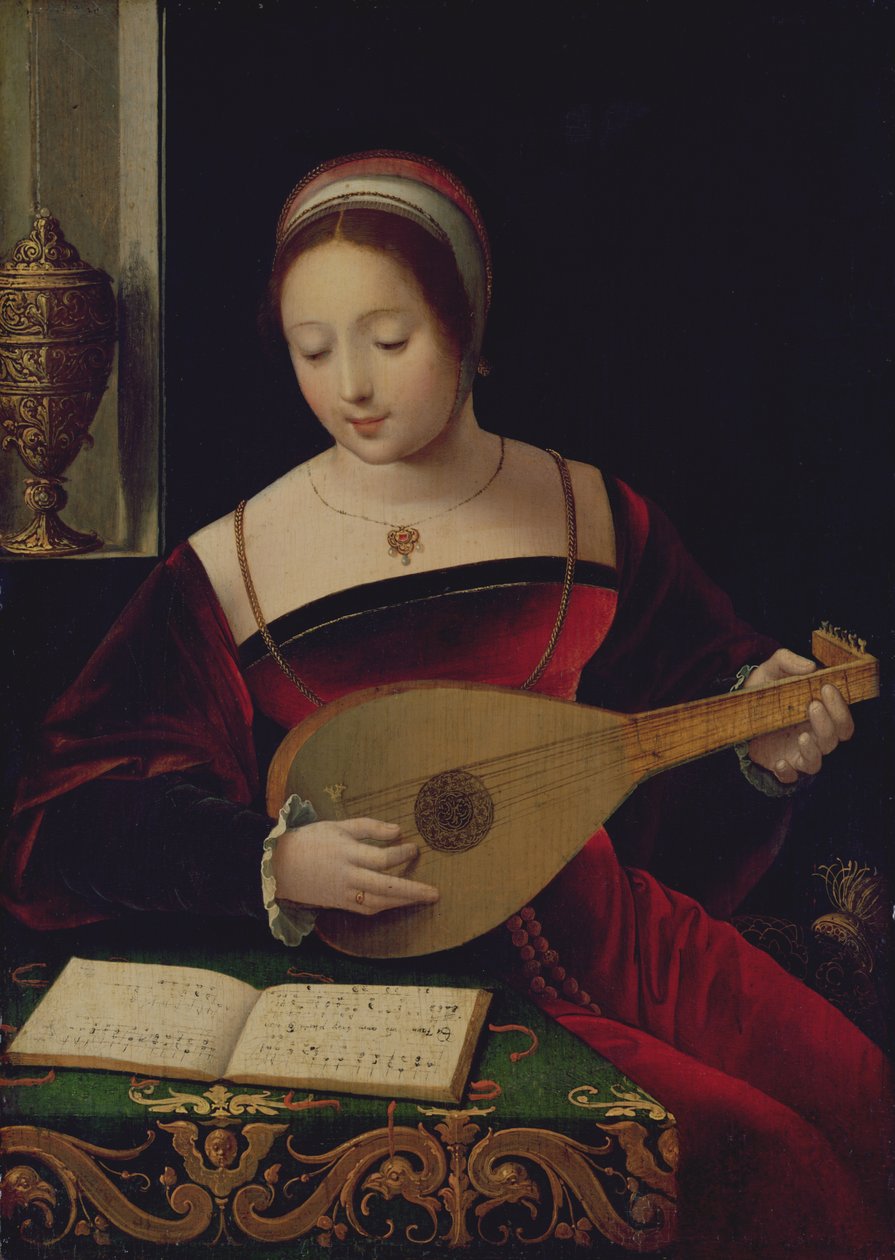 Maria Maddalena che suona il liuto da Master of the Female Half Lengths