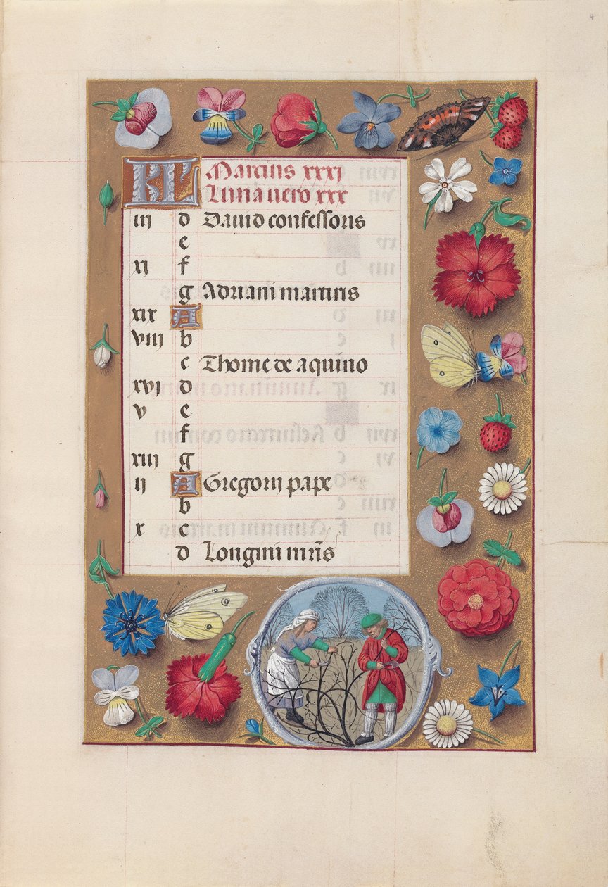 Ore di Isabella la Cattolica, Regina di Spagna: Fol. 4r, Marzo, c. 1500 da Master of the First Prayerbook of Maximillian