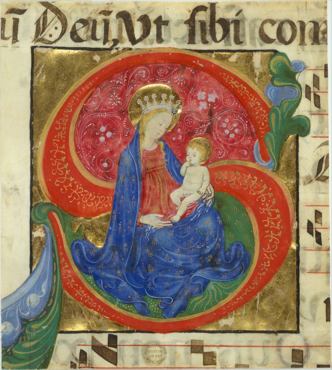 Manoscritto miniato con la Vergine e il Bambino in una iniziale S..., metà XV secolo da Master of the Franciscan Breviary