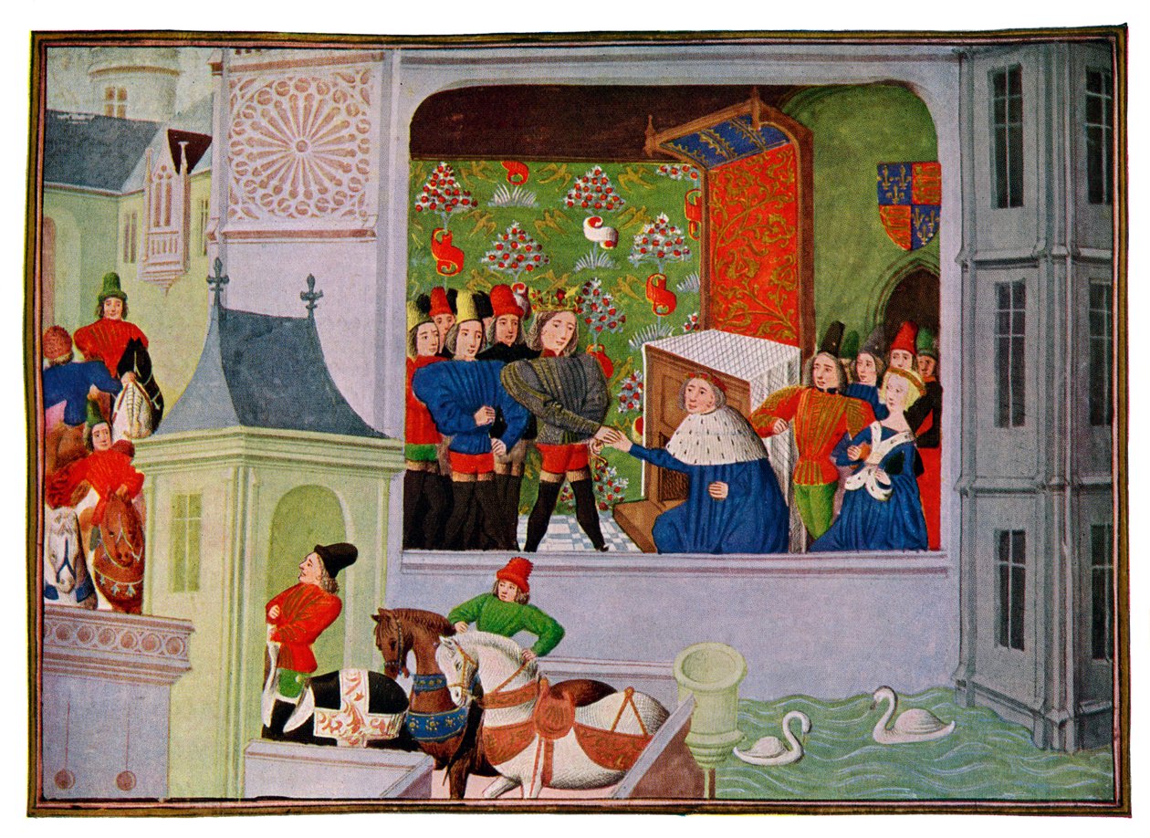 Intervista di Riccardo II e il Duca di Gloucester, XIV secolo XV secolo da Master of the Harley Froissart