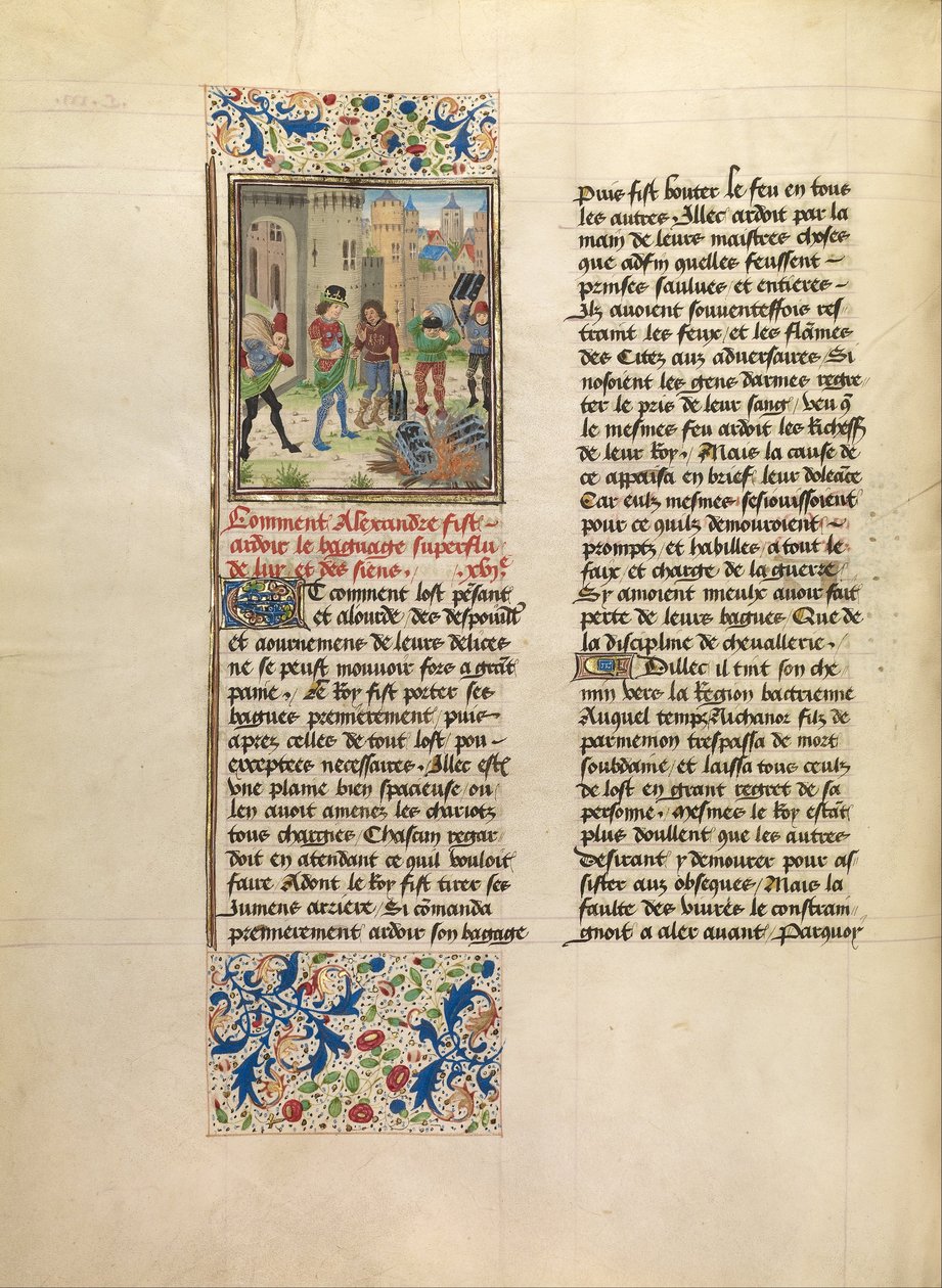 Alessandro Ordina la Distruzione del Bagaglio in Eccesso del Suo Esercito da Master of the Jardin de vertueuse consolation and assistant
