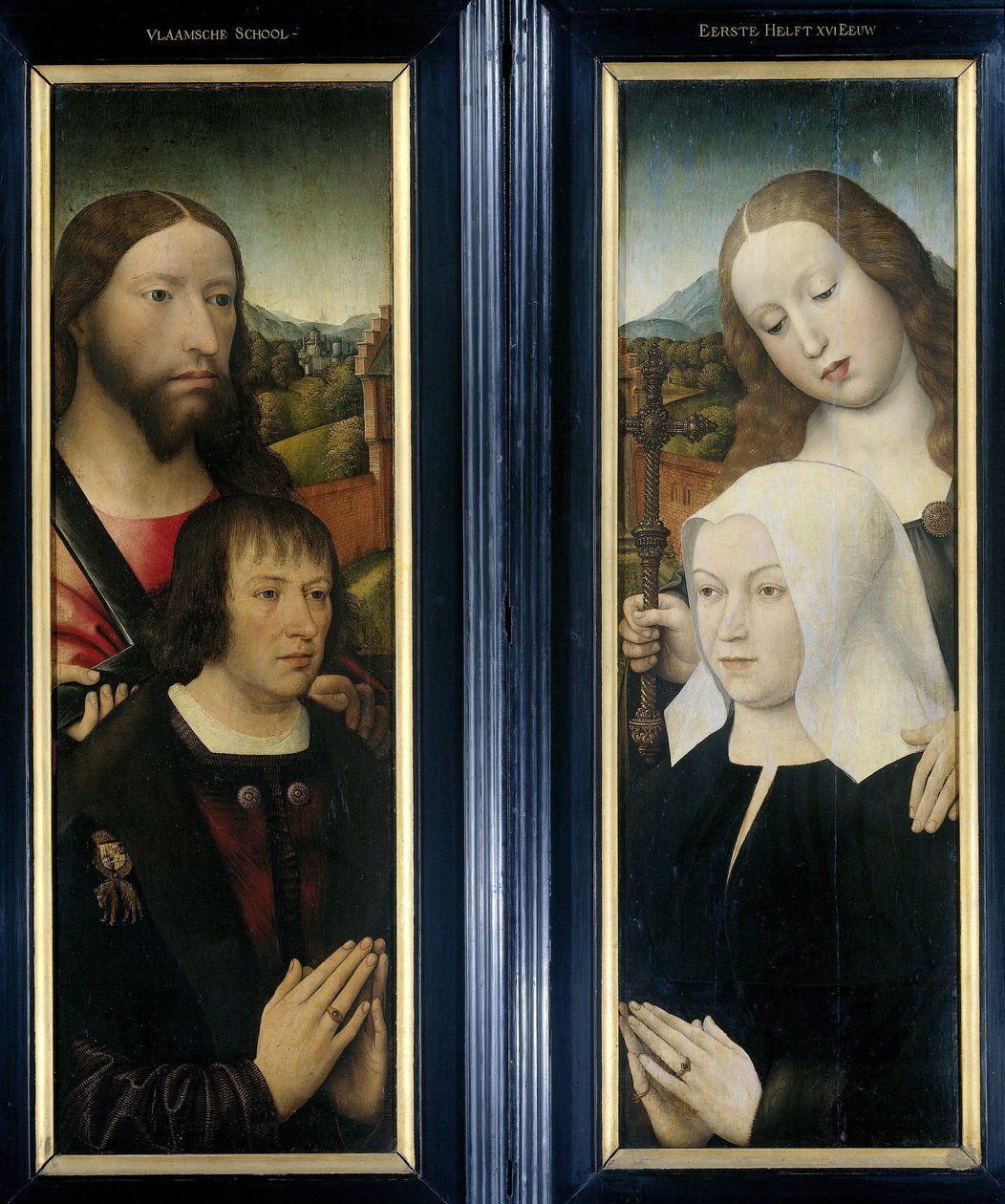 Due ali di un trittico con il donatore, Thomas Isaacq, accompagnato da San Tommaso (sinistra, ala esterna), e la moglie del donatore accompagnata da Santa Margherita (destra, ala esterna) da Master of the Magdalen Legend