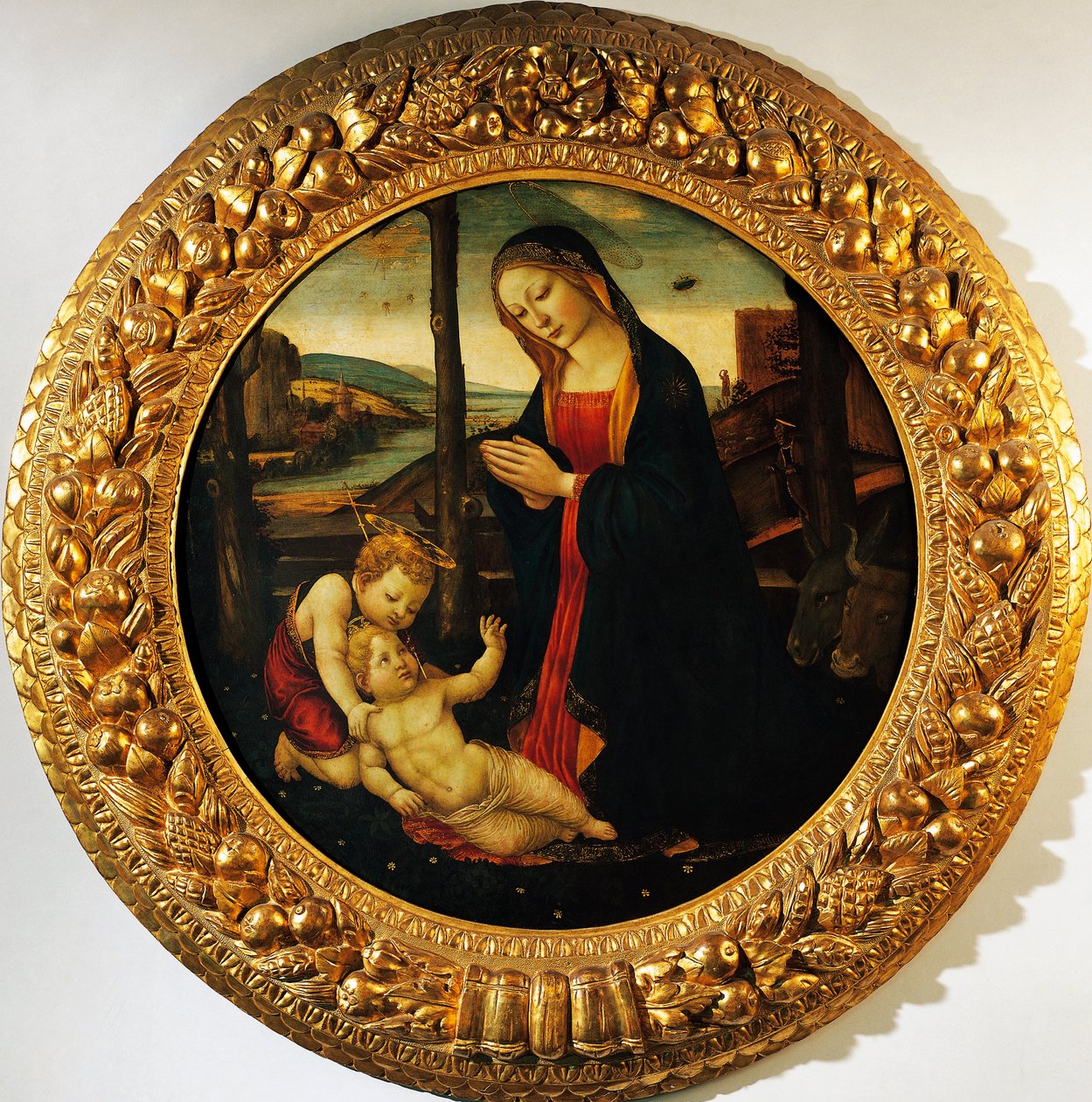 Madonna col Bambino e il piccolo San Giovanni Battista, dipinto attribuito al Maestro del Tondo Miller (fine XV secolo) da Master of the Miller Tondo (attr. to)