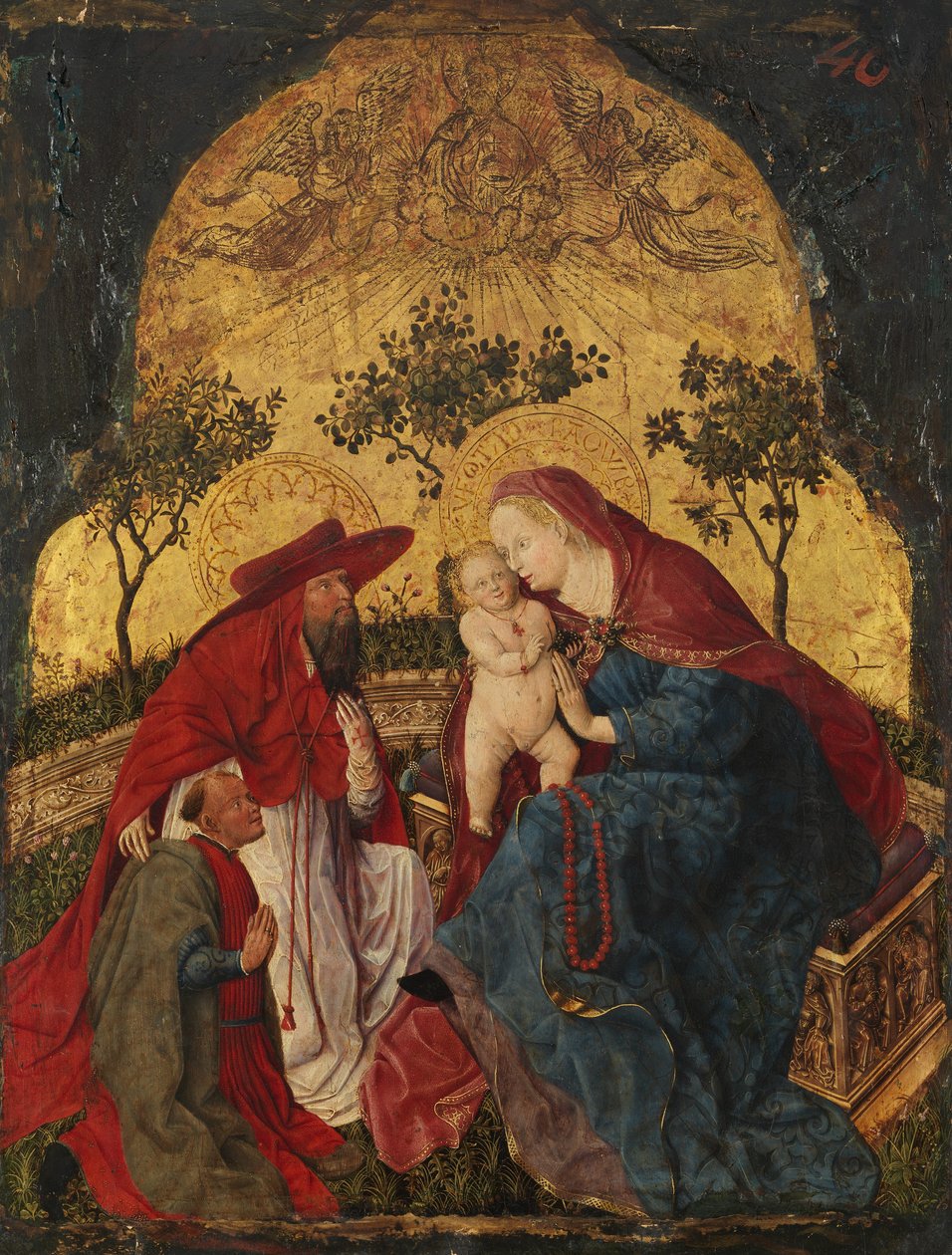 Vergine e Bambino con un Donatore Presentato da San Girolamo, ca. 1450 da Master of the Munich Bavarian Panels