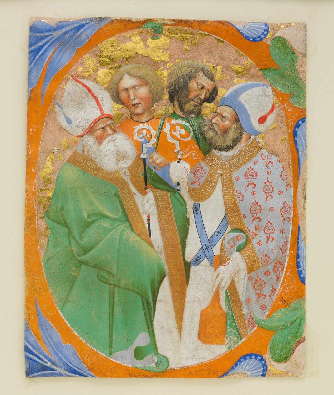 Illustrazione di manoscritto con quattro santi in una lettera O, da un libro corale, 1440-50 da Master of the Murano Gradual