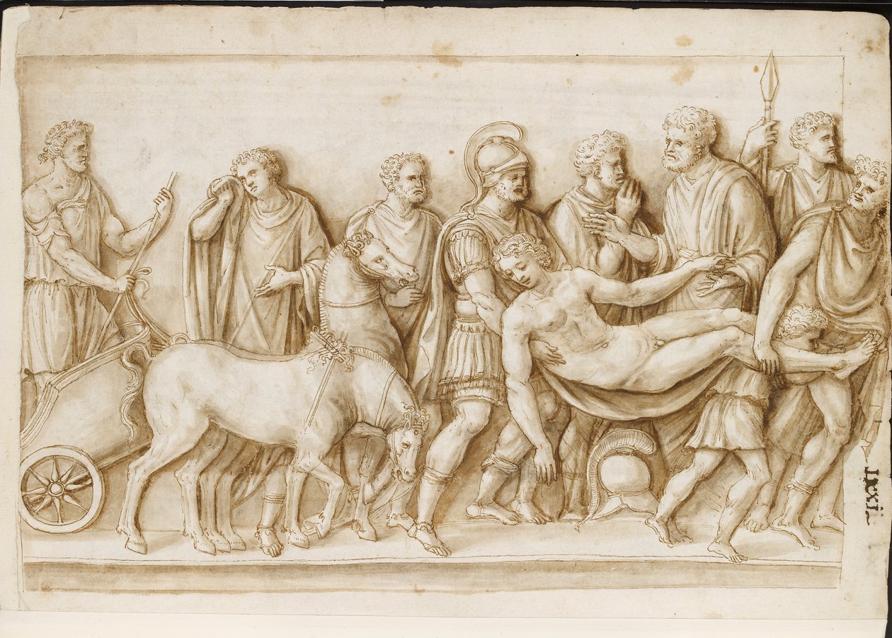 Verso: il ritorno di Meleagro, da un sarcofago romano, Roma, Palazzo Barberini, c.1512-17 da Master of the Oxford Album