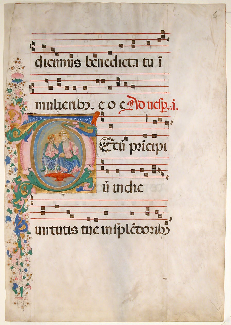 Foglio di manoscritto con la Trinità in una iniziale T, da un antifonario da Master of the Riccardiana Lactantius